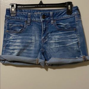 Blue white washed jean shorts